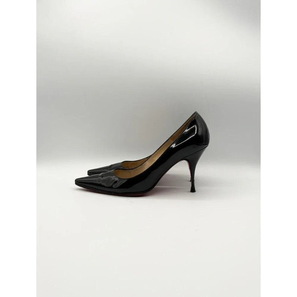 Christian Louboutin Black Patent Leather Pointed Toe Stiletto Heels Size EU 36.5